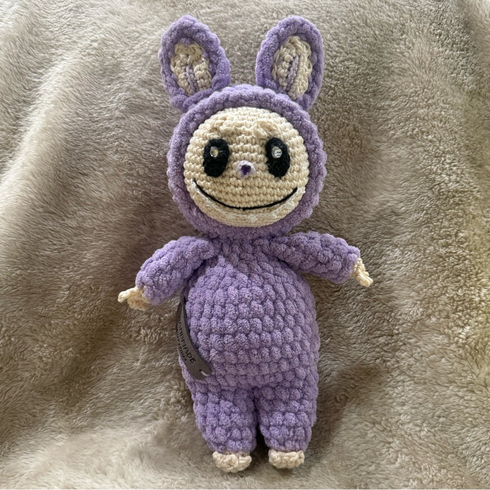 ORIGINAL HANDCRAFTED LABUBU MONSTER CROCHET PLUSHIE, ONE SIZE, PURPLE